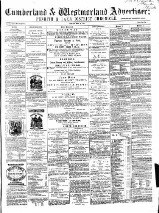cover page of Cumberland and Westmorland Advertiser, and Penrith Literary Chronicle published on May 18, 1869