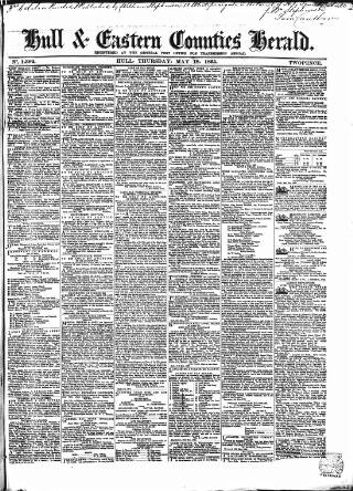 cover page of Hull and Eastern Counties Herald published on May 18, 1865
