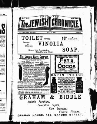cover page of Jewish Chronicle published on May 15, 1896