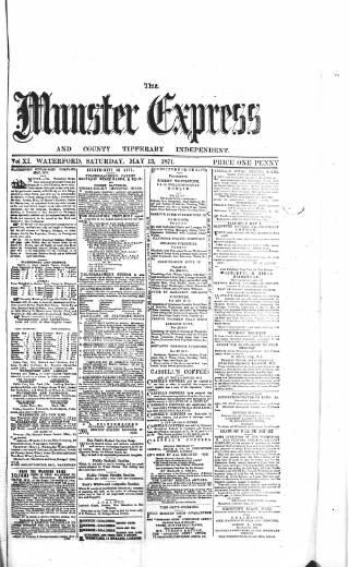 cover page of Munster Express published on May 13, 1871