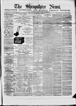 cover page of Shropshire News published on May 15, 1873