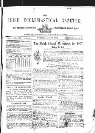 cover page of Irish Ecclesiastical Gazette published on May 18, 1867