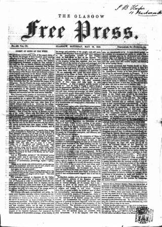 cover page of Glasgow Free Press published on May 18, 1861