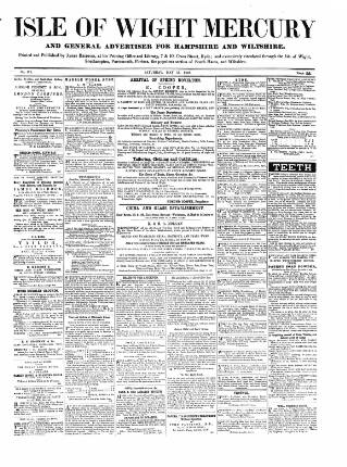 cover page of Isle of Wight Mercury published on May 15, 1858