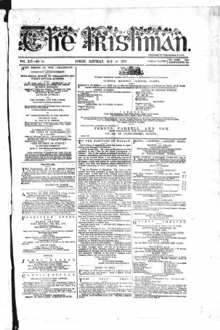 cover page of The Irishman published on May 18, 1872