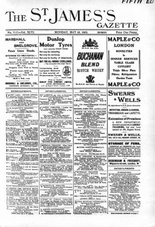 cover page of St James's Gazette published on May 18, 1903