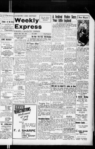 cover page of Daventry and District Weekly Express published on May 18, 1951