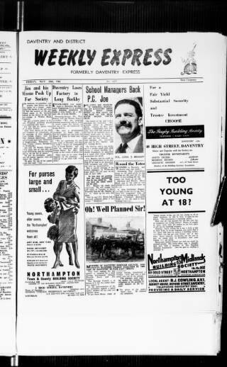 cover page of Daventry and District Weekly Express published on May 18, 1962