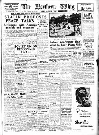 cover page of Northern Whig published on May 18, 1948
