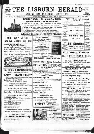 cover page of Lisburn Herald and Antrim and Down Advertiser published on May 18, 1895