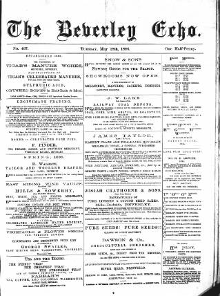 cover page of Beverley Echo published on May 18, 1886