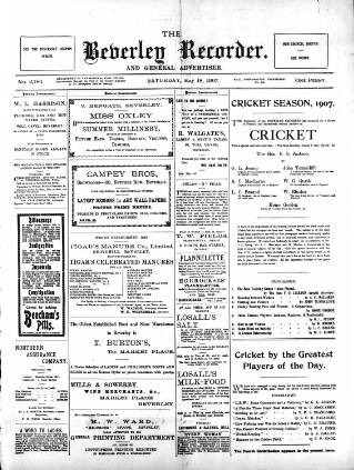 cover page of Beverley and East Riding Recorder published on May 18, 1907