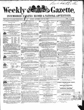 cover page of Weekly Gazette, Incumbered Estates Record & National Advertiser (Dublin, Ireland) published on May 26, 1855
