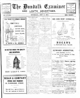 cover page of Dundalk Examiner and Louth Advertiser published on May 18, 1912