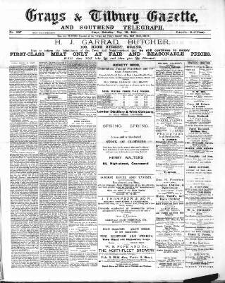 cover page of Grays & Tilbury Gazette, and Southend Telegraph published on May 18, 1889