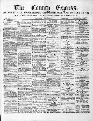 cover page of County Express; Brierley Hill, Stourbridge, Kidderminster, and Dudley News published on May 18, 1878