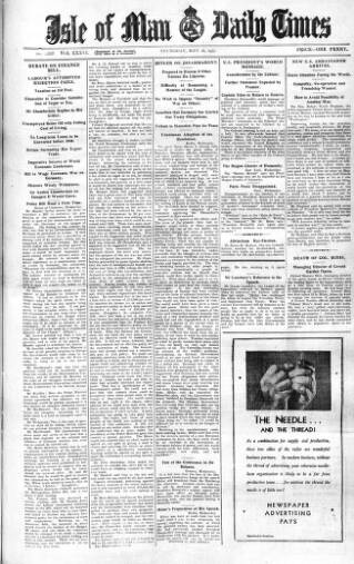 cover page of Isle of Man Daily Times published on May 18, 1933