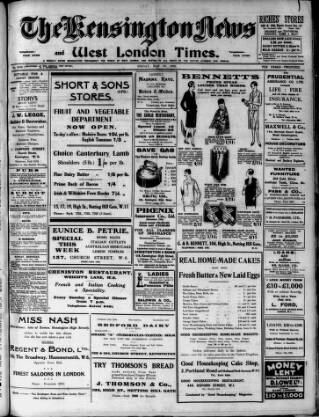cover page of Kensington News and West London Times published on May 18, 1928