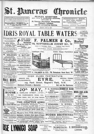 cover page of St. Pancras Chronicle, People's Advertiser, Sale and Exchange Gazette published on May 18, 1906