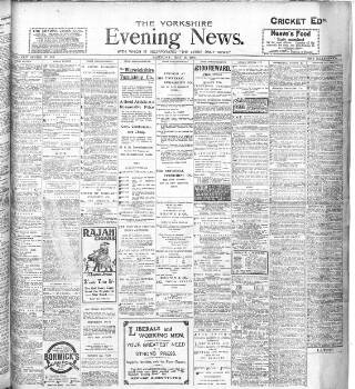 cover page of Yorkshire Evening News published on May 18, 1907