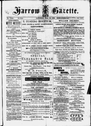 cover page of Harrow Gazette published on May 18, 1889