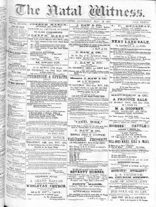 cover page of Natal Witness published on May 18, 1878