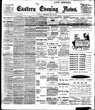 cover page of Eastern Evening News published on May 18, 1904