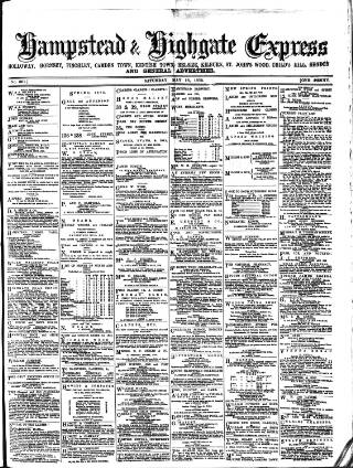 cover page of Hampstead & Highgate Express published on May 18, 1872