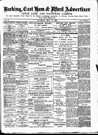 cover page of Barking, East Ham & Ilford Advertiser, Upton Park and Dagenham Gazette published on May 18, 1889