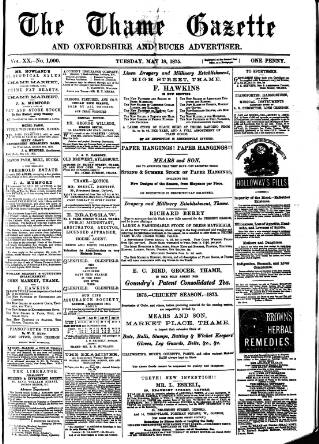 cover page of Thame Gazette published on May 18, 1875