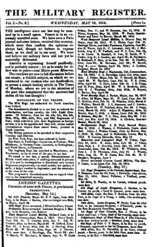 cover page of Military Register published on May 18, 1814