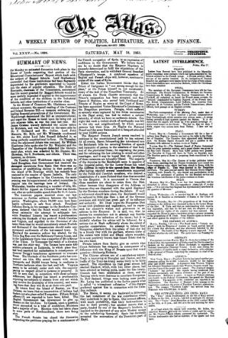cover page of Atlas published on May 18, 1861