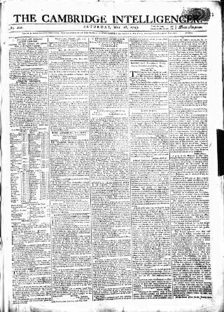 cover page of Cambridge Intelligencer published on May 18, 1799
