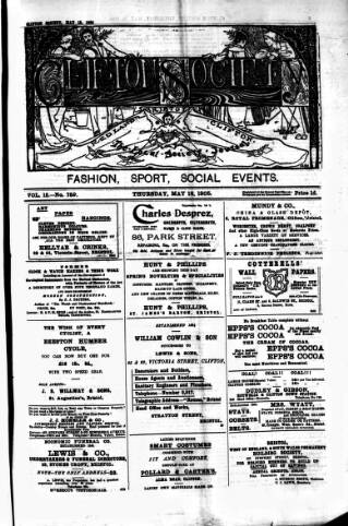 cover page of Clifton Society published on May 18, 1905