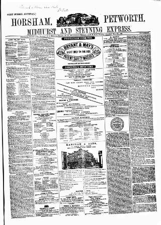 cover page of Horsham, Petworth, Midhurst and Steyning Express published on May 18, 1869