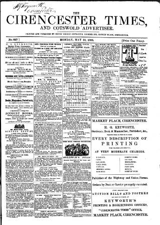 cover page of Cirencester Times and Cotswold Advertiser published on May 18, 1868