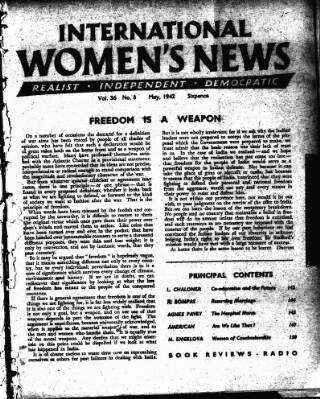 cover page of International Woman Suffrage News published on May 1, 1942