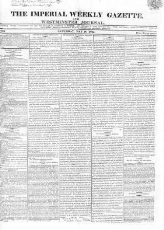 cover page of Imperial Weekly Gazette published on May 18, 1822