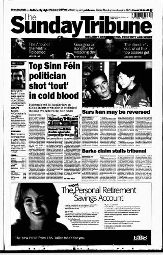 cover page of Sunday Tribune published on May 18, 2003