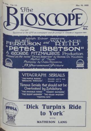 cover page of The Bioscope published on May 18, 1922