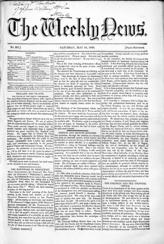 cover page of Douglas Jerrold's Weekly Newspaper published on May 18, 1850