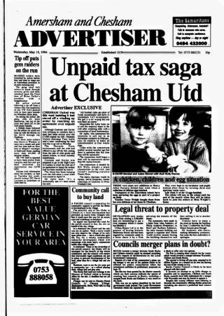 cover page of Amersham Advertiser published on May 18, 1994