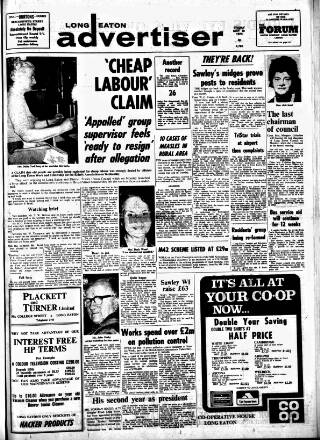 cover page of Long Eaton Advertiser published on May 18, 1973
