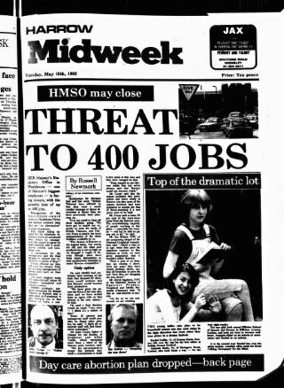 cover page of Harrow Midweek published on May 18, 1982