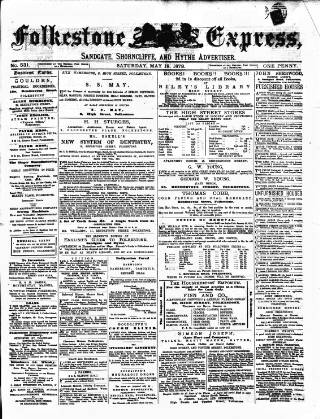 cover page of Folkestone Express, Sandgate, Shorncliffe & Hythe Advertiser published on May 18, 1878