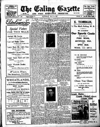 cover page of Ealing Gazette and West Middlesex Observer published on May 18, 1918