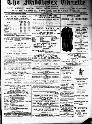 cover page of Middlesex Gazette published on May 18, 1907