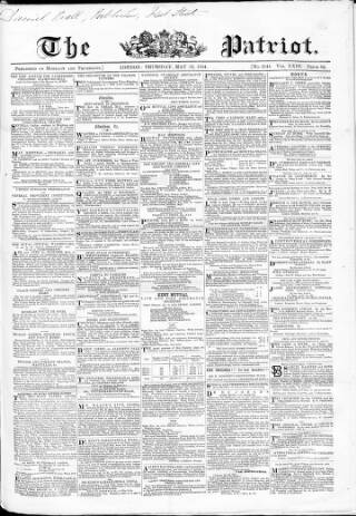cover page of Patriot published on May 18, 1854