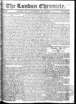 cover page of London Chronicle published on May 18, 1814