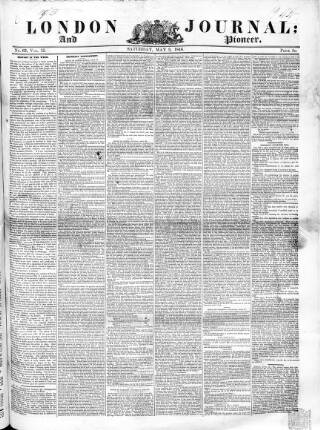 cover page of London Journal and Pioneer Newspaper published on May 2, 1846